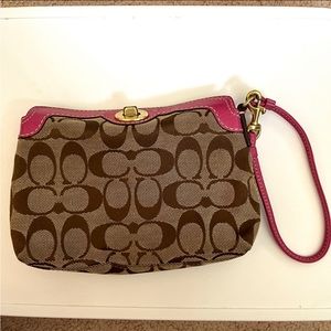 Coach Pink and Khaki Handbag Wristlet. Gold hardware, turn lock